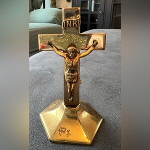 Small travel size 3 inch Brass Crucifix Statue